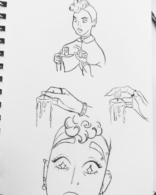 t-shanik:Opposite of pinching out a candle [image description: sketches of Aubrey, a woman with curl