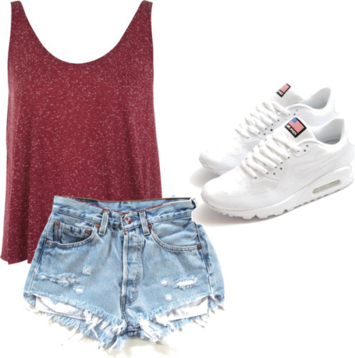 Untitled #171 by loving2001 featuring a nike footwearMiss Selfridge red tank / Vintage high waisted 