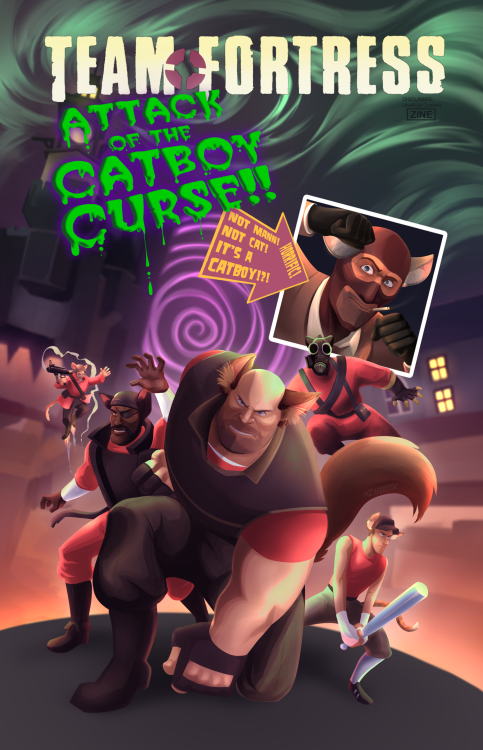 (woops i forgor to post this one) CoverArt I did for the TF2 Catboy zine!!