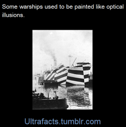 ultrafacts:Dazzle camouflage, also known as razzle dazzle or dazzle painting, was a family of ship camouflage used extensively in World War I and to a lesser extent in World War II and afterwards. Credited to artist Norman Wilkinson, though with a prior
