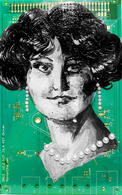 edwardian women in acrylic & pearl on printed circuit board pt 3