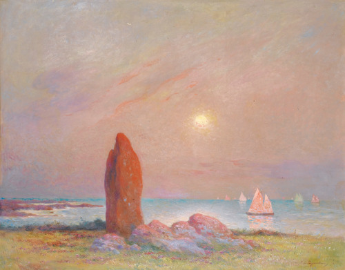 ferdinand du puigaudeau, menhir &amp; sailing ship on the marsh of la grande brière (brit