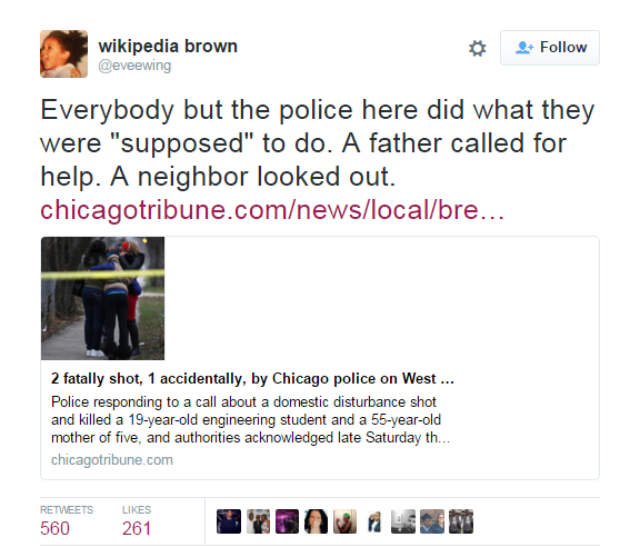 blackourstory:  lagonegirl:  4mysquad:  A Chicago police officer arriving at the