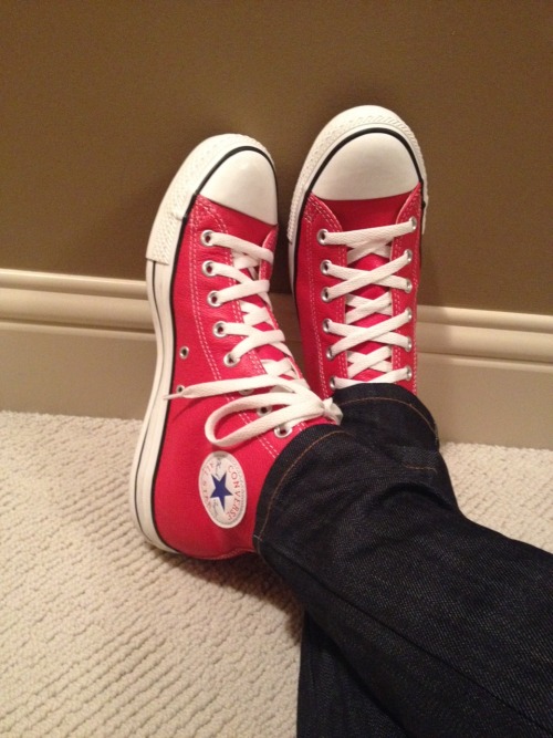 docs20i:Red leather Chucks with Naked & Famous skinny jeans… very hot!