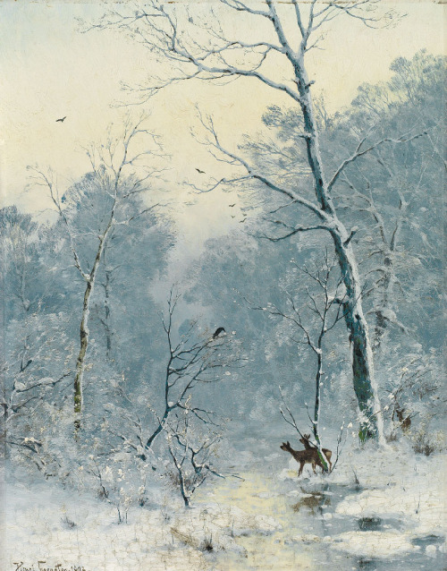 dipot:Heinrich Gogarten: Winterlandschaft mit Rehen und Raben, 1893