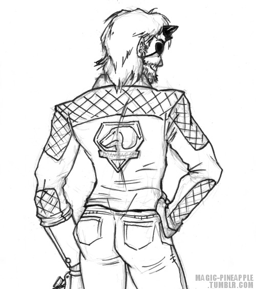Quick sketch of Big Butt.(I have no idea what pants he wears with that jacket or what the back of th