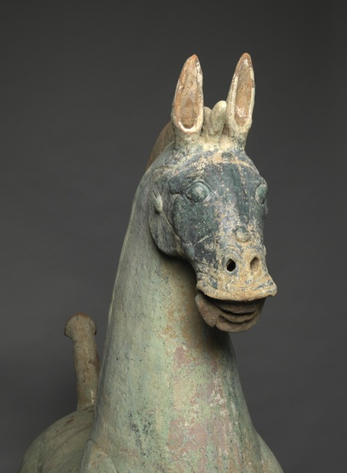 China. Red earthenware green-glazed Horse, Eastern Han dynasty, A.D. 25–220
