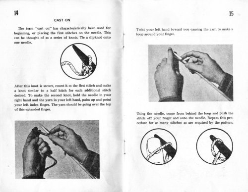 putthison:  The Manly Art of KnittingScans from The Manly Art of Knitting – a short, 64-page book originally published in 1972 by David Fougner in an attempt to get more men to pick up knitting needles. In addition to giving basic step-by-step guides,