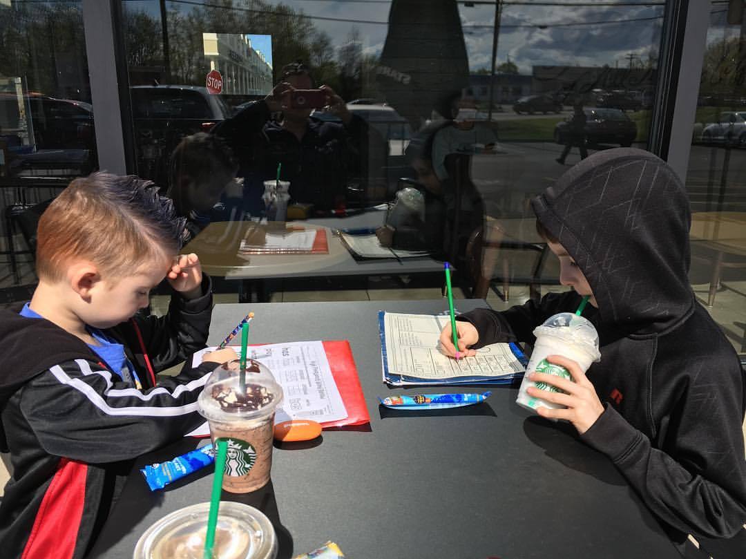 doing homework at starbucks