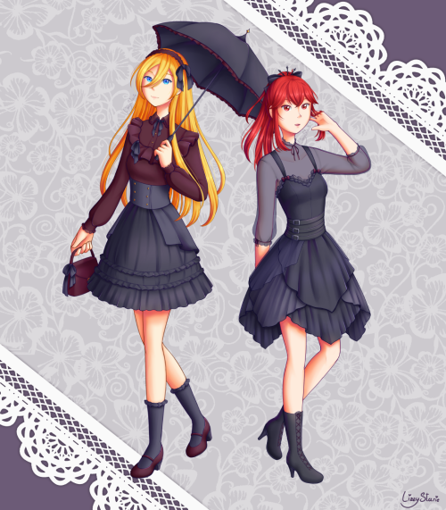  @vocalookcollab Day 5 Lily and Cul wearing cute gothic lolita outfits