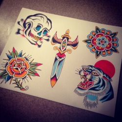 tattoosbycaleb:  New flash sheet I painted this week!  Caleb Morford  Tattoosbycaleb@gmail.com