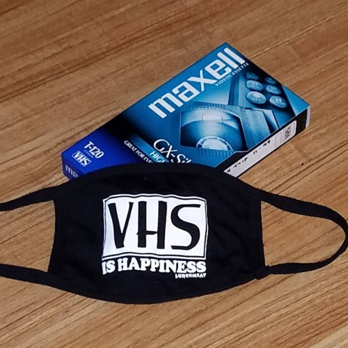 Picked up this cool #VHS facemask from @lunchmeatvhs. They&rsquo;ve got a ton of great merch- check 