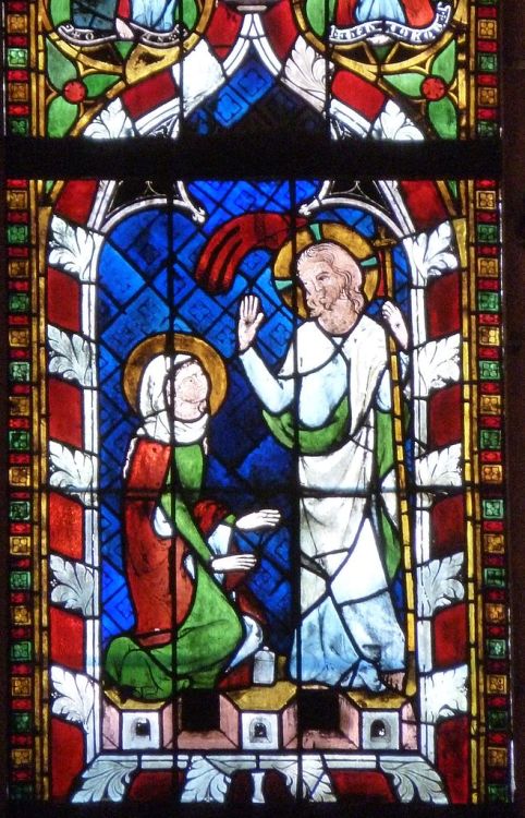 Stained glass windows from Chapelle Saint-Laurent part of Notre Dame de Strasbourg Cathedral in toda