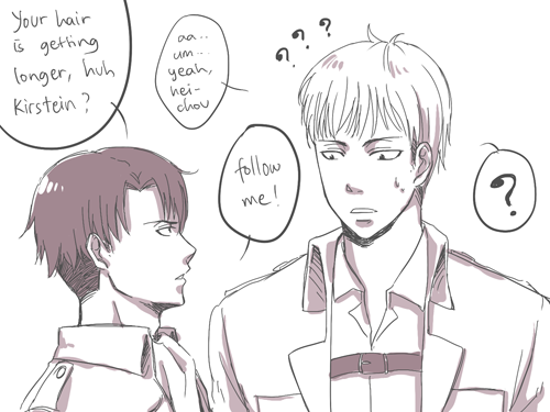 z-hard:Everyone agree that Jean’s new hair makes him looks like eruri’s lovechildBonus:Don’t worry kids, danchou and heichou are only in progress of adopting all of you 104 kids as their children