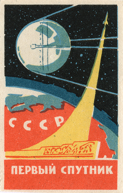 spacequest:  1) First Satellite (Sputnik) 2) Orbit of Luna russian matchbox label by maraid on Flick