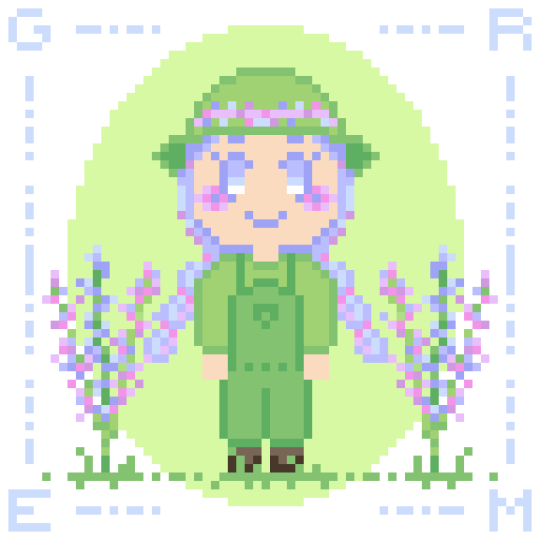 I would literally die for her.[ID: pixel art of a girl with long purple braids wearing green overalls and a green hat, surrounded by lavender she grew. /end ID] #im trying out image descriptions  #if im doing it wrong please correct me #pixel art#pixel dailies#cottagecore#lavender#flowers#art#digital art #artists on tumblr #queer creator #and yes she is most definitely a lesbian  #trying to attract a girlfriend through superior flower growing techniques