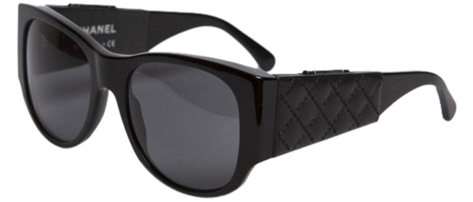 Chanel Black Leather Quilted CC Mirror 5202-Q Sunglasses