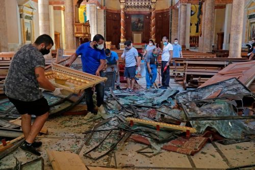 The St. George Maronite Church on August 5, 2020 in the aftermath of the massive explosion in Beirut