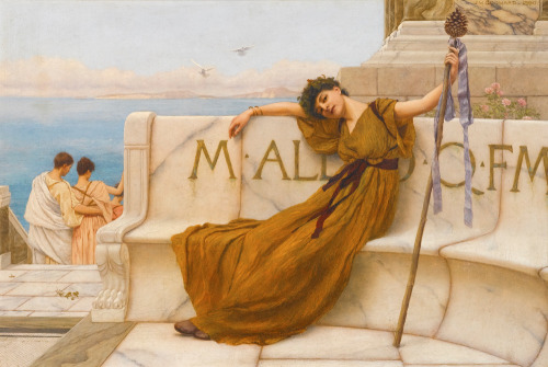 pre-raphaelisme:A Priestess of Bacchus by John William Godward, 1890.