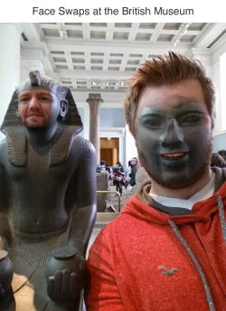 tastefullyoffensive:  Face-Swapping at the British Museum. (by Jake Marshall) 