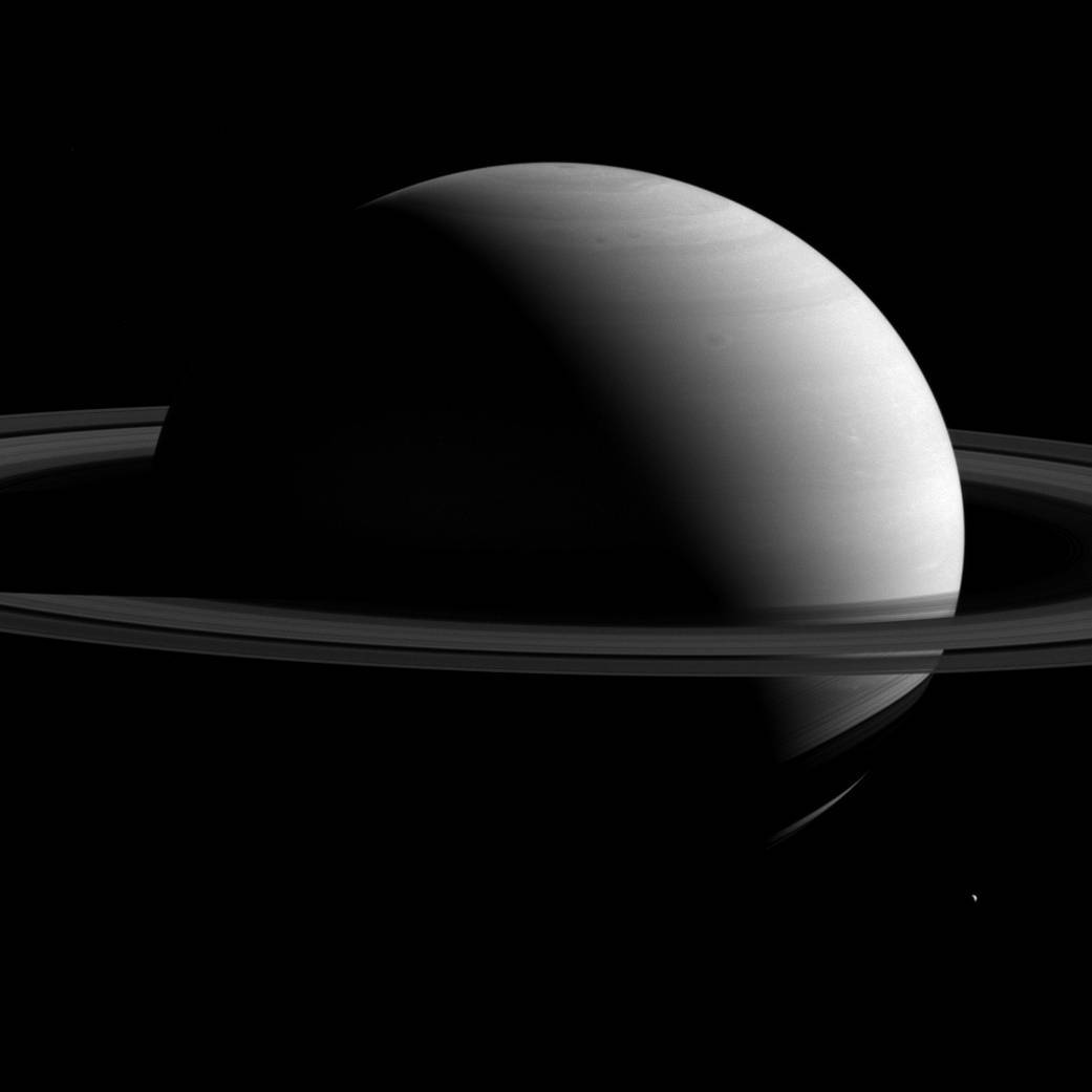 just&ndash;space:  This view of Saturn looks toward the sunlit side of the rings