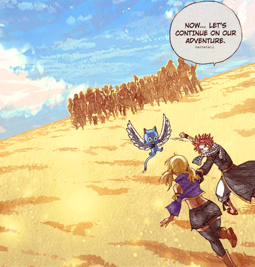 tartatail:Get over here already! Let's continue on our adventure. [Fairy Tail Chapter 337, The Golde