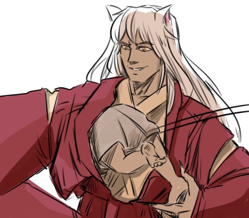 heavenin–hell:  Here a headcanon: When Moroha gets in trouble and knows that her mama will get mad, she runs to hide into Inuyasha’s robe of the fire rat,  because it’s the safest.