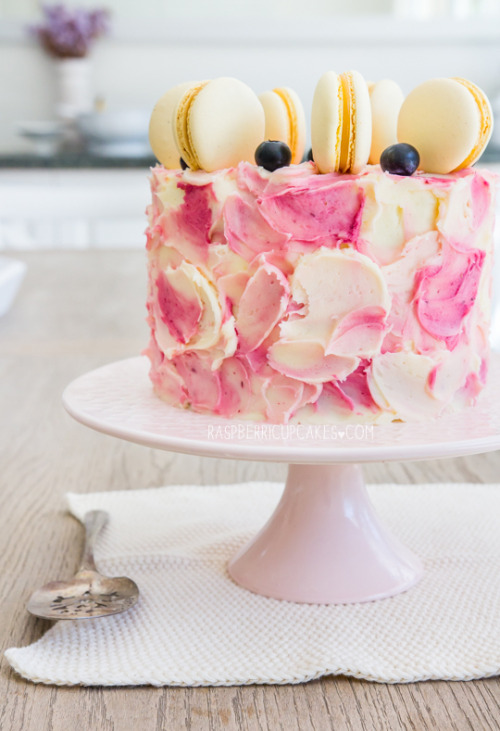 sweetoothgirl:Blueberry Swirl Cake with Lemon Curd Macarons