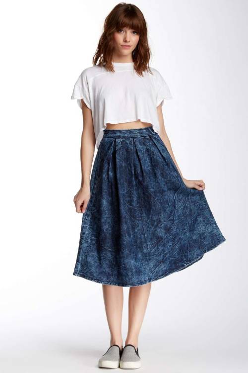 Pleated Denim Skirt