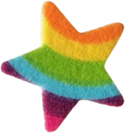 fuzzy sticker of a rainbow-striped star.
