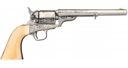 Rare factory engraved Colt Model 1872-73 Open Top single action revolver with ivory grips.  Colt onl