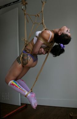 thebeautyofrope:  ankles to neck choking predicament rope and photo by TheRopeGeek (@thebeautyofrope)model:  @ropebaby 