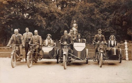 British Men &amp; Women Driving Motorcycle with Sidecar, c. 1907-1915- found photo via ebay