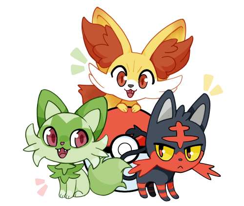 Best friends (I just wanted to draw the cat-shaped starters and the froggy starters)