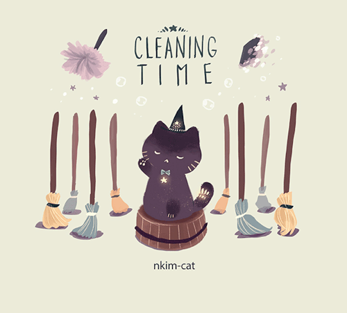 nkim-doodles:Cleaning Time. CAT TWITTER