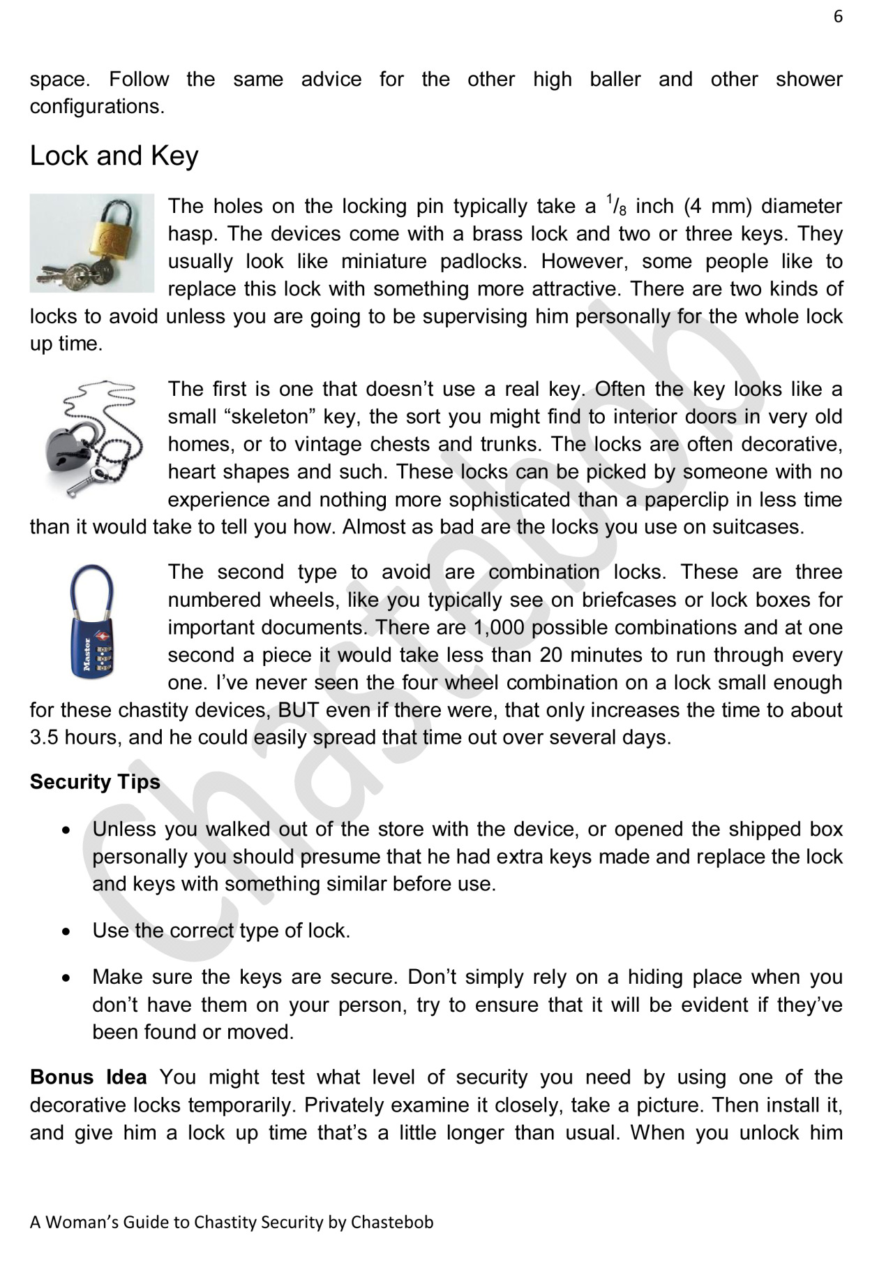 Expanded guide to chastity security.