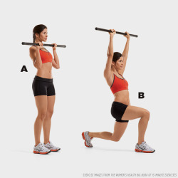 The-Exercist:  Barbell Lunge Press  Hold A Barbell With Your Hands Shoulder-Width