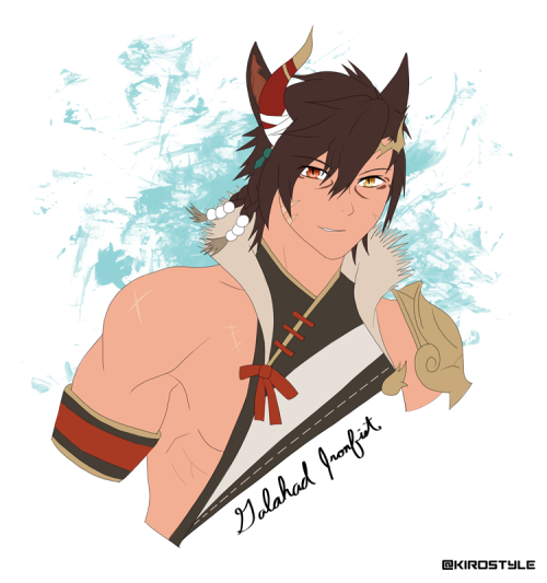 A simple lined and colored sketch of fadeddreamssart’s FFXIV character, Galahad Ironfist,