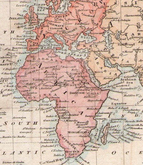 Chart of the World from the Best Authorities engraved by J Russell 1818 - later hand colour A fascin