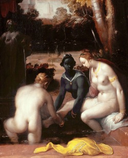 kundst:  medievalpoc:  Cornelis van Haarlem Bathsheba at her Bath Netherlands (1594) oil on Canvas [x] [x] [x]  Cornelis van Haarlem (NL 1672-1638) 