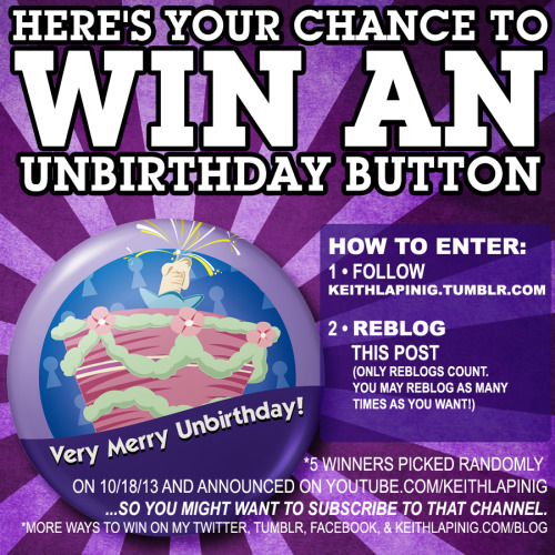 keithlapinig:You guys asked for it, so here it is!CHANCE TO WIN A VERY MERRY UNBIRTHDAY BUTTON!It’s 