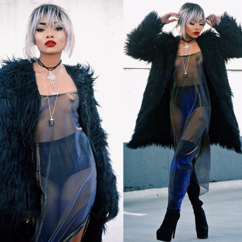 nyane-duro-nervioso: Sheer Slip dress by @ratandboa and faux fur by @missguided choker - @lamoda