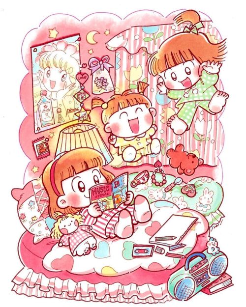 三姉妹のベッドルーム (2017) #イラスト #女の子 #部屋 #かわいい #ファンシー #90s #illustration #illust #cute #kidsroom #room #girl