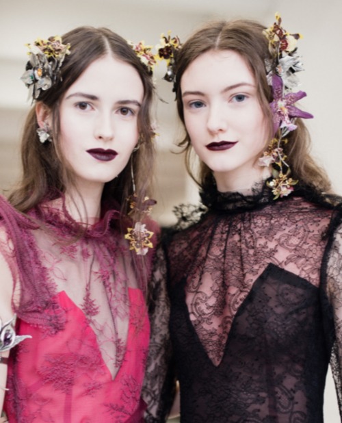 rodarte: Jovanna Zelenovic and Allyson Chalmers backstage at the Rodarte FW16 Show with Hair by Odil