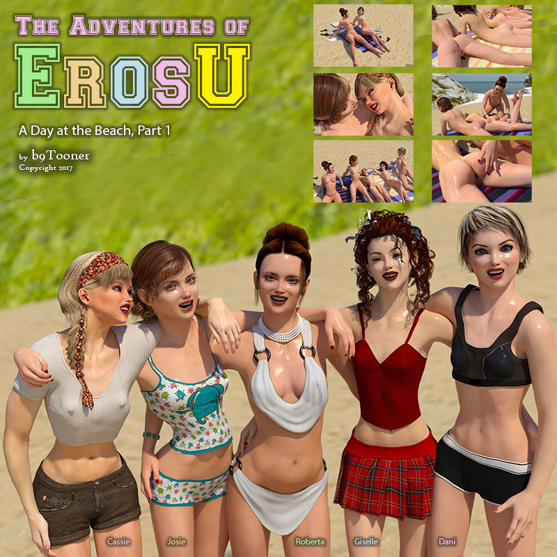 Josie  and Roberta go to the beach and meet ErosU classmates Cassie, Dani and  Giselle.