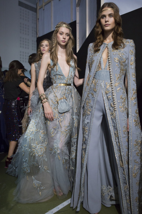 Lauren de Graaf and Darya Kostenich wearing Elie Saab Fall 2017 Couture