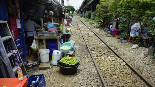 Life along the train tracks, Bangkok, Thailand