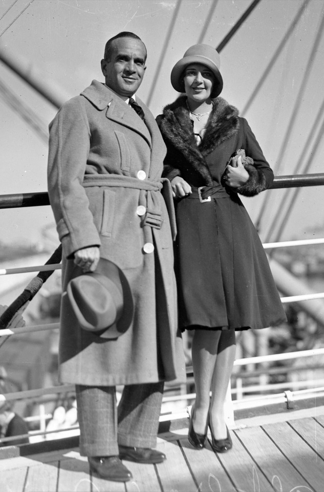 Newlyweds Al Jolson and Ruby Keeler aboard the Olympic in September 1928.