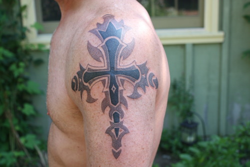 Tattoo cross, scar cover up. Tattoo by Daemon Rowanchilde, 2014www.urbanprimitive .com