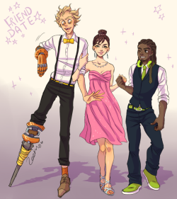 zombiezeemo:  D.VA has no boyfriend so she’s taking her best friends instead 8′))) I bet Jamie has never been to a dance before and gets extra excited - that’s why she took him with in the first place probably - since she probably only asked Lucio